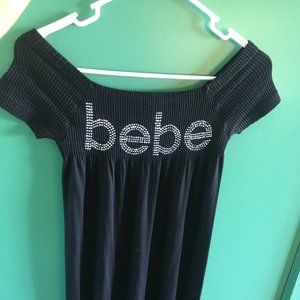 Black Bebe logo dress Swarovski Rhinestones